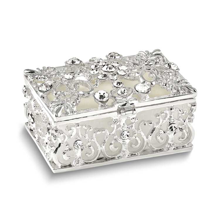 ALLURING Rectangle Silver-tone Heart Trinket Box