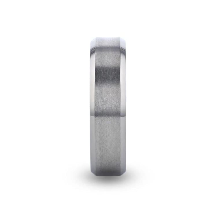 SHIRE Titanium Brushed Center Men’s Flat Wedding Ring with Polished
Beveled Edges 6mm