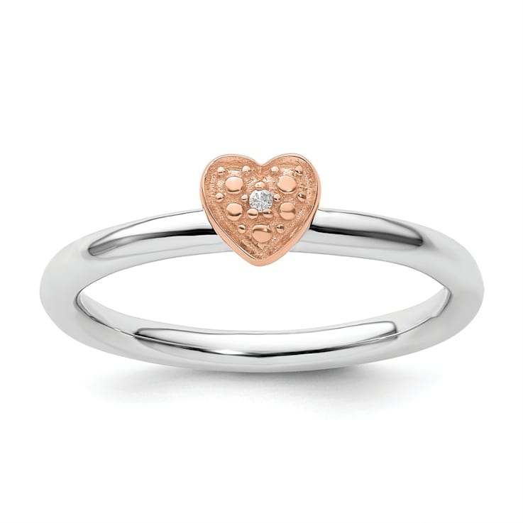 14K Rose Gold Over Sterling Silver Stackable Expressions Diamond Heart
Ring 0.005ctw