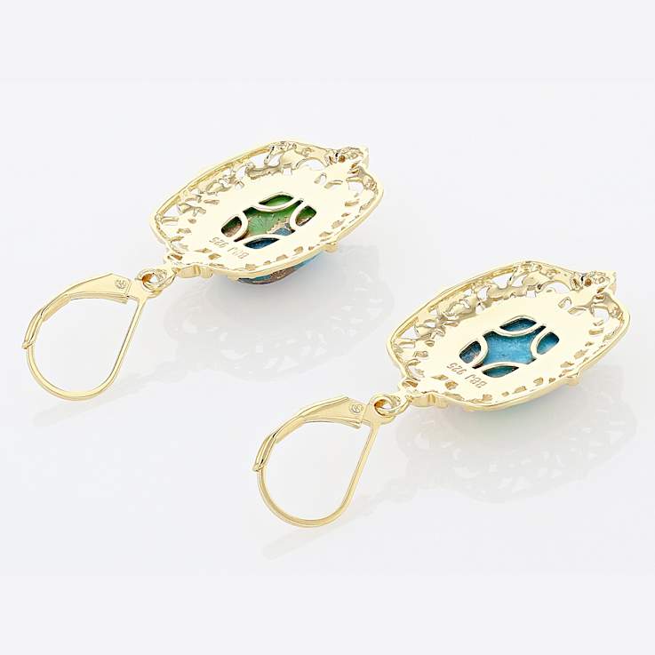 Multi-Color Blended Turquoise and Filigree Earrings In 18K Gold Over
Sterling Silver 12x10mm