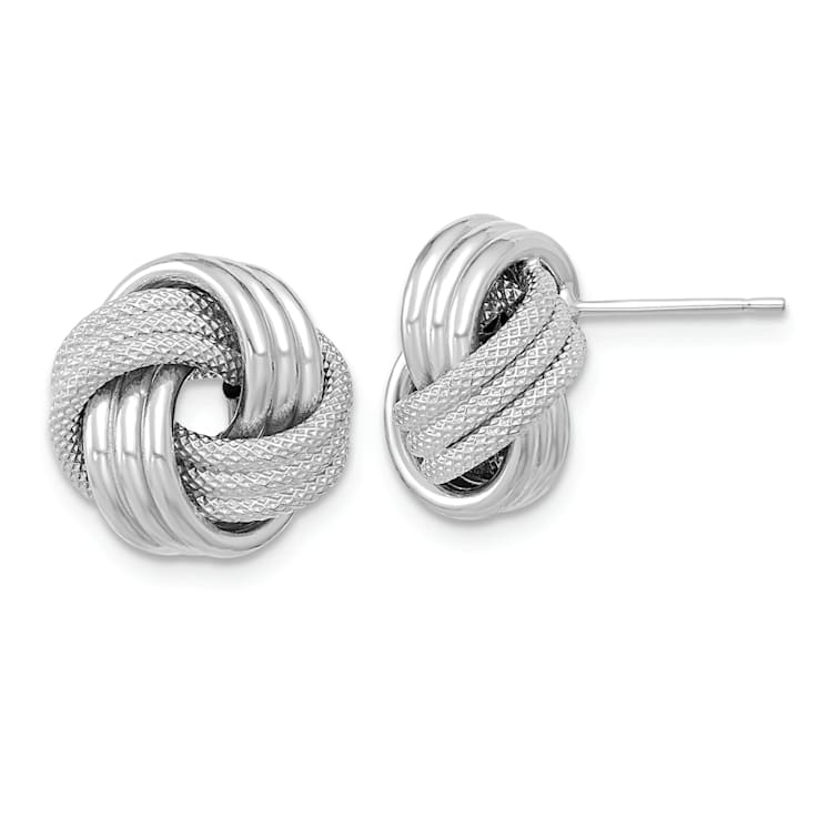 Rhodium Over 14k White Gold 12.5mm Polished Textured Love Knot Stud Earrings