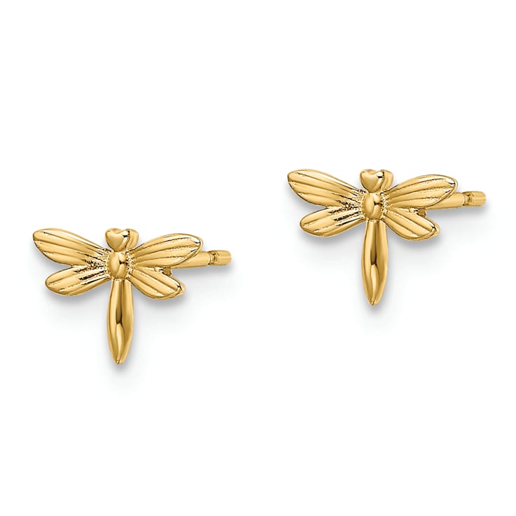 14k Yellow Gold Children's Textured Dragonfly Stud Earrings