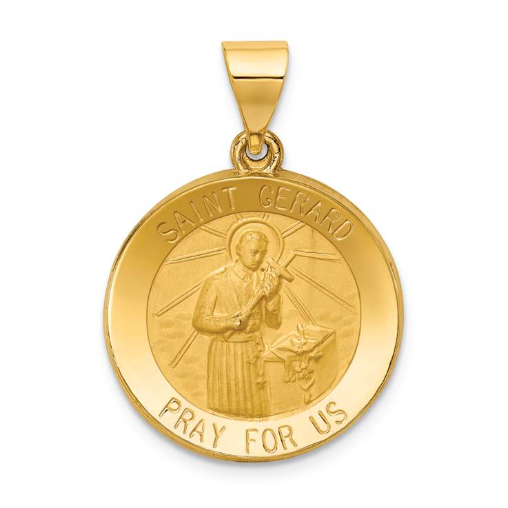 14k Yellow Gold Polished and Satin Saint Gerard Medal Pendant