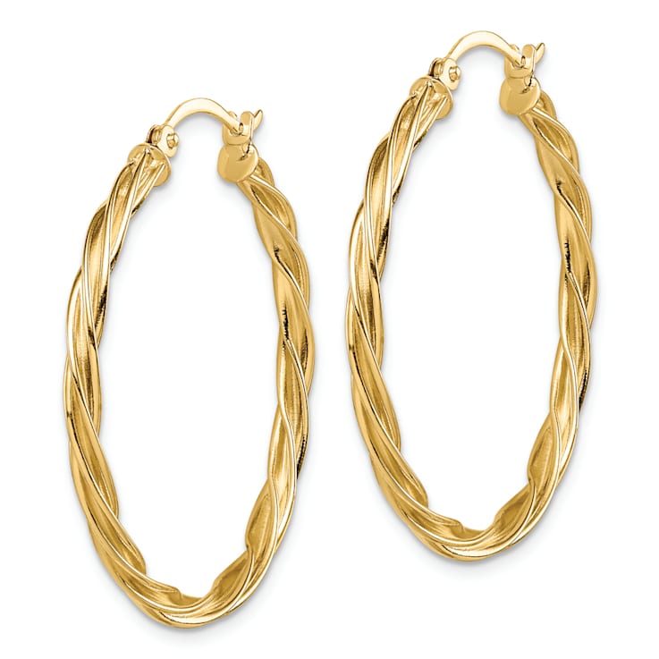 14k Yellow Gold 1 5/16" Polished Twisted Hoop Earrings