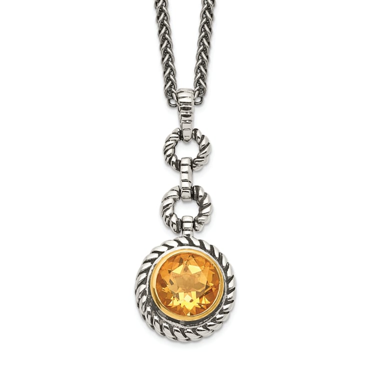 Sterling Silver with Gold-tone Flash Gold-plated Citrine Necklace
