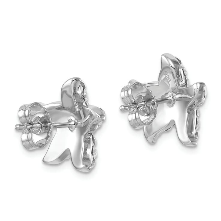 Rhodium Over Sterling Silver White Crystal Starfish Post Earrings