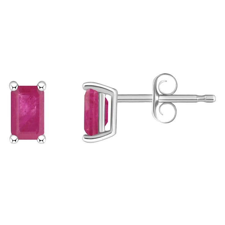 5x3mm Emerald Cut Ruby 14k White Gold Stud Earrings