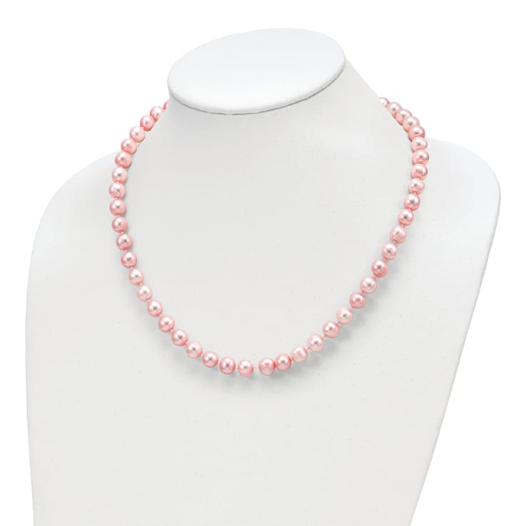 Rhodium Over Sterling Silver 7-8mm Pink Freshwater Pearl Earring
Bracelet Necklace Set