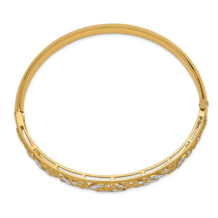 14k Yellow Gold and Rhodium Over 14k White Gold Diamond-Cut 9mm
Graduated Hinged Bangle Bracelet