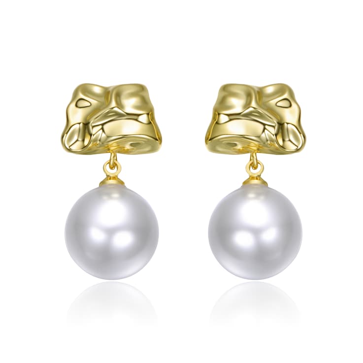 Pear Shape Pearl Simulant Drop Earrings In 14K Gold Over Brass