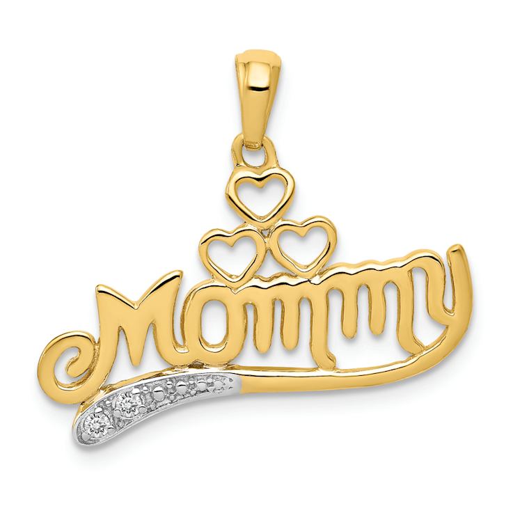 14K Two-tone Gold  Diamond Mommy Double Heart pendant