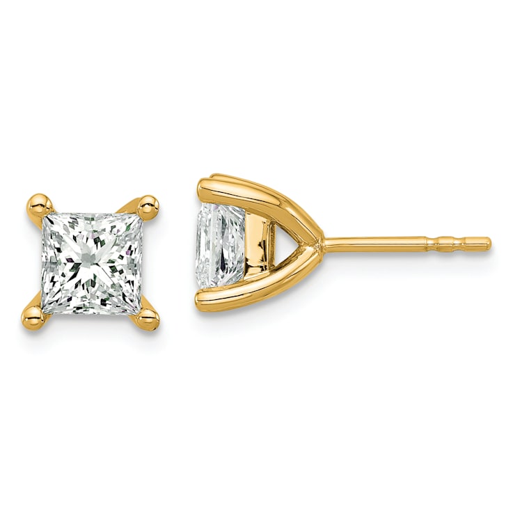 Princess Cut White Lab-Grown Diamond G-H SI 14K Yellow Gold Solitaire
Stud Earrings 3.00ctw