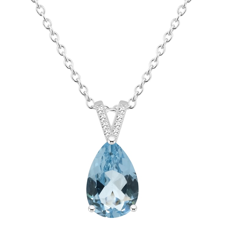 12x8mm Pear Shape Sky Blue Topaz With Diamond Accents Rhodium Over
Sterling Silver Pendant w/ Chain