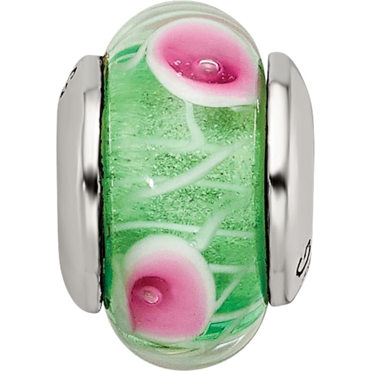 Sterling Silver Green Hand-blown Glass Bead