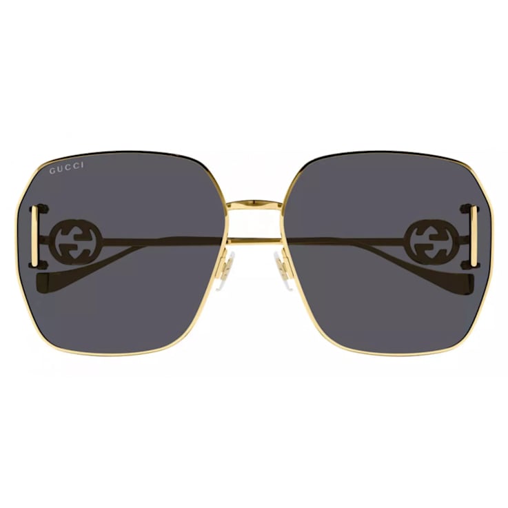 Gucci Gold Tone Oversize Frame with "GG" Logo Accent / Gray
Lens Sunglasses