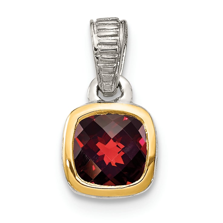 Rhodium Over Sterling Silver with 14k Accent Garnet Pendant