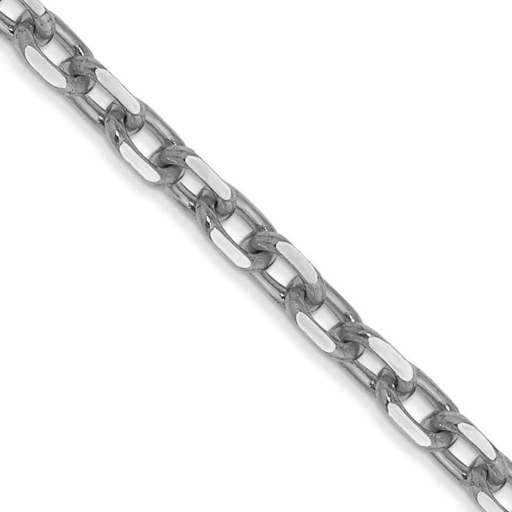 14K White Gold 3mm Diamond-cut Round Open Link Cable Chain Necklace