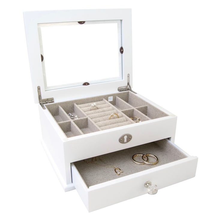 Mele and Co Large Lili Glass Top Wooden Jewelry Box - 1CB1XA