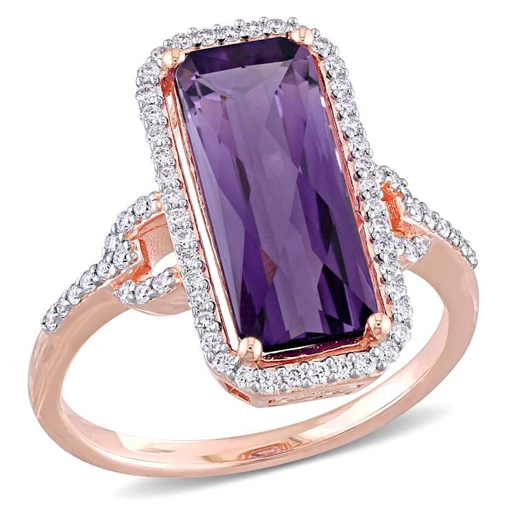 Amethyst and Diamond 14K Rose Gold Engagement Ring 5.27ctw