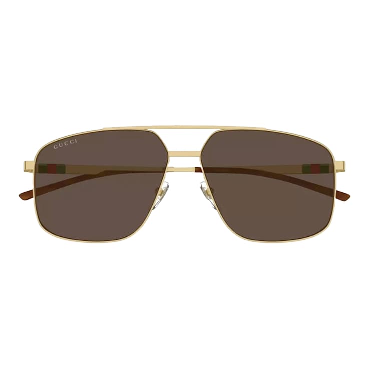 Gucci Gold Tone Square Frame / Brown Lenses Sunglasses