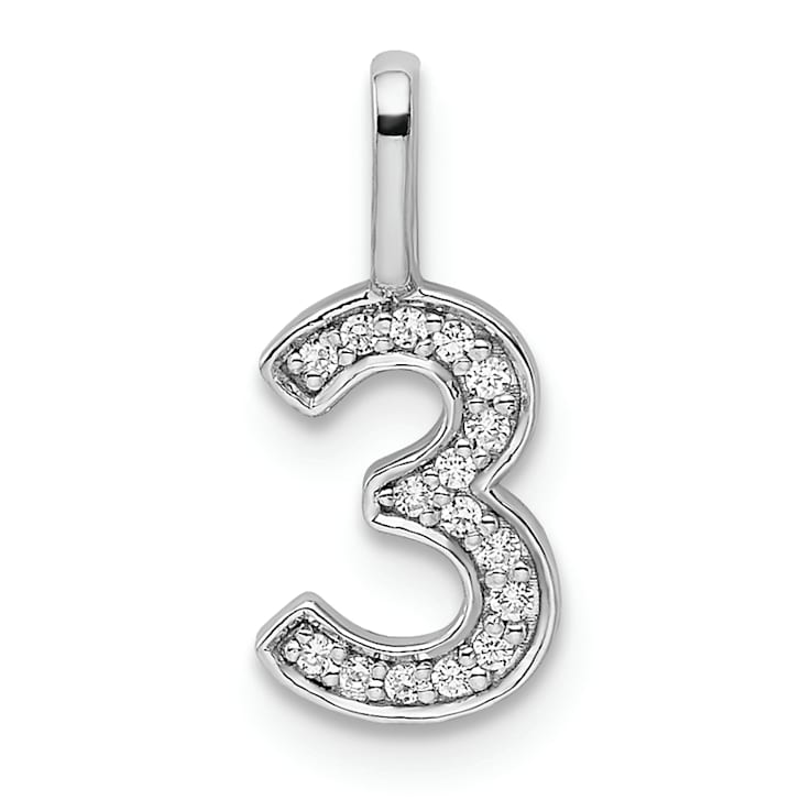 Rhodium Over 14k White Gold Diamond Number 3 Pendant