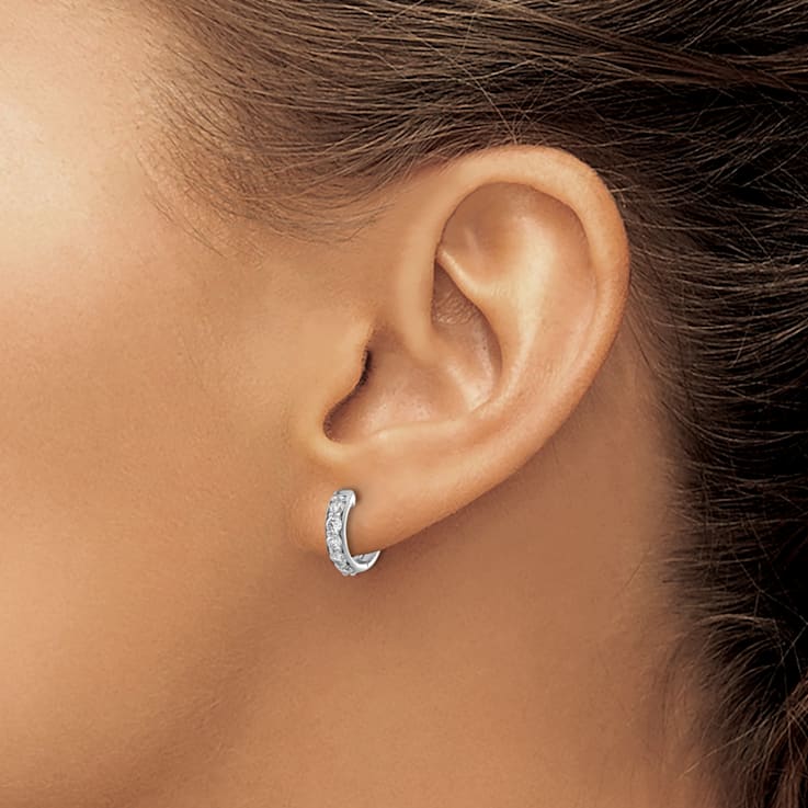 Rhodium Over 14K White Gold Lab Grown Diamond SI1/SI2, G H I, Hinged
Hoop Earrings