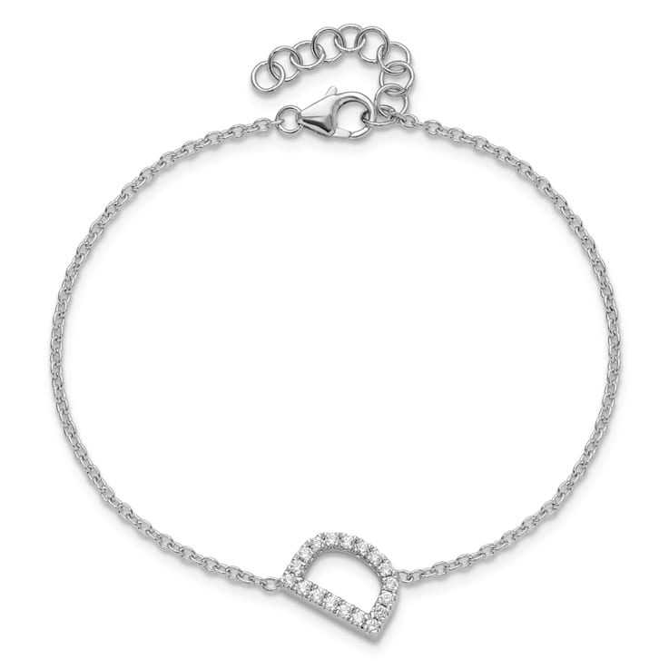 Rhodium Over 14k White Gold Diamond Sideways Letter D Bracelet