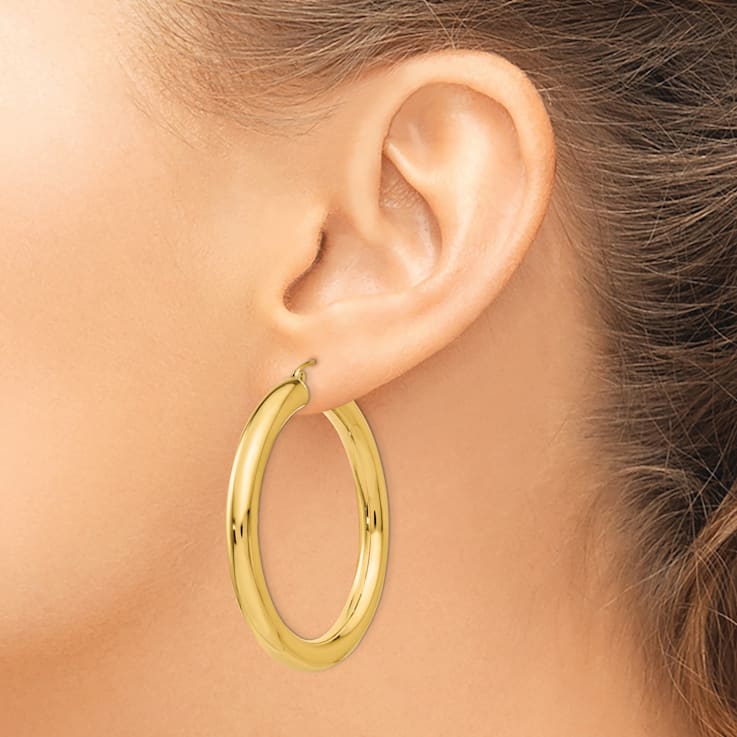 14k Yellow Gold Polished 1 3/4" Tube Hoop Earrings