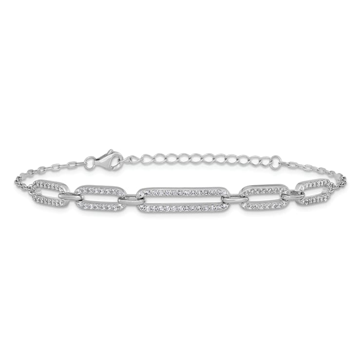 Rhodium Over Sterling Silver Polished Cubic Zirconia Link with 1.5-inch
Extension Bracelet