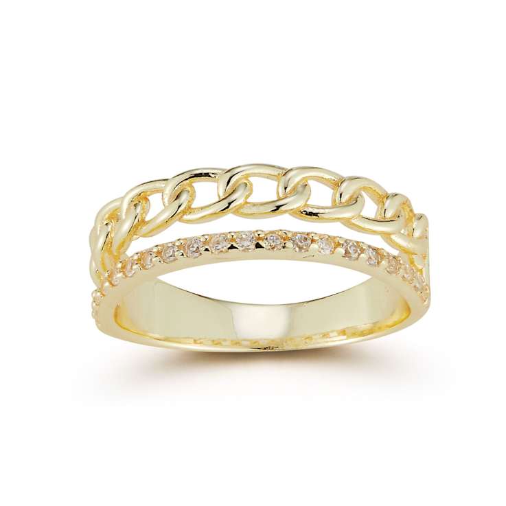 Sterling Statements 14K Yellow Gold Over Sterling Silver Stacked CZ Curb Ring