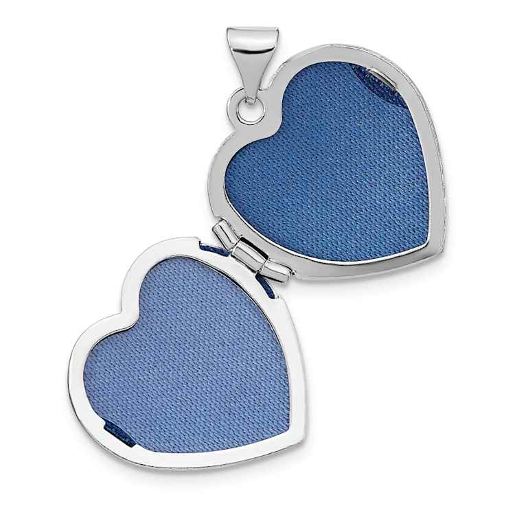 Rhodium Over Sterling Silver Diamond Rose Rhodium Hearts 18mm Locket