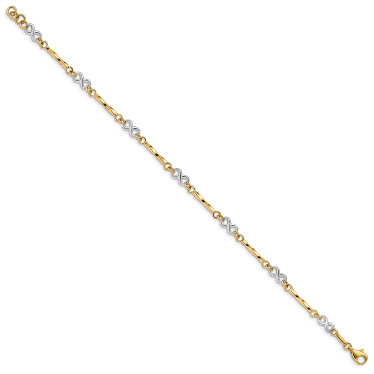 14k Two-tone Gold Fancy Twisted Bar and Infinity Link Bracelet