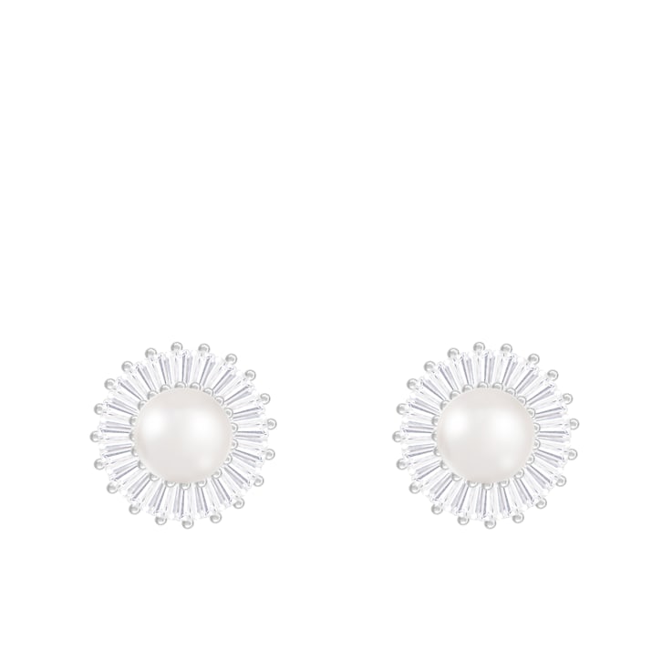6.5-7mm White Cultured Freshwater Pearl Rhodium Over Sterling Silver Earrings