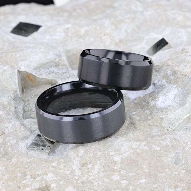 ELYSIAN Black Titanium Ring with Polished Beveled Edges and Brush
Finished Center 8mm