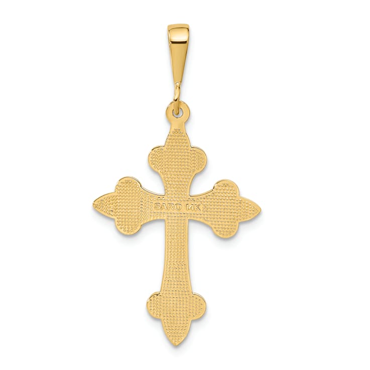 14k Yellow Gold Fleur De Lis Cross Pendant