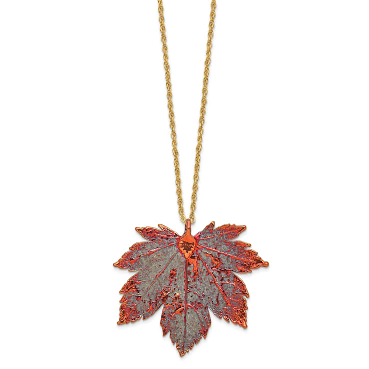 Iridescent Copper Dipped Full Moon Maple Leaf with 20 Inch Gold-tone Necklace