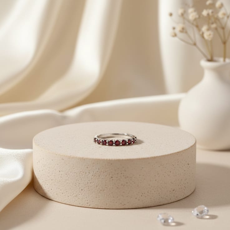 Garnet Stackable Band Ring In Sterling Silver