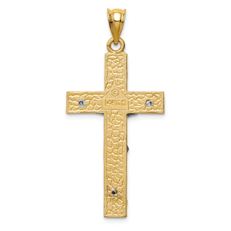 14k Two-tone Gold Textured INRI Crucifix Pendant