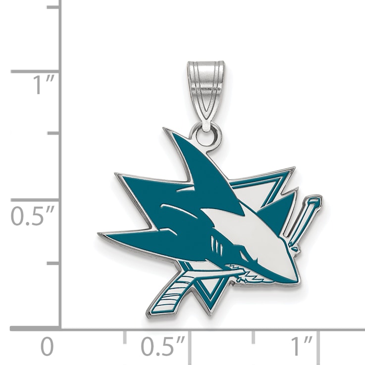 Rhodium Over Sterling Silver NHL LogoArt San Jose Sharks Large Enamel Pendant