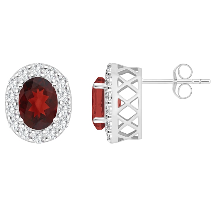 8x6mm Oval Garnet And White Topaz Accent Rhodium Over Sterling Silver
Halo Stud Earrings