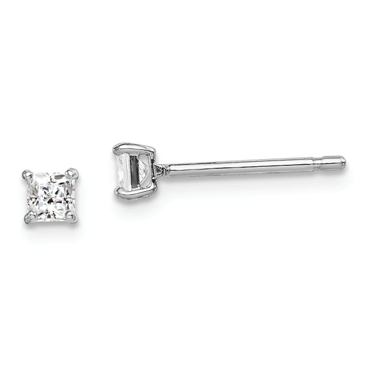 Sterling Silver Rhodium-plated 3mm Square CZ Stud Earrings