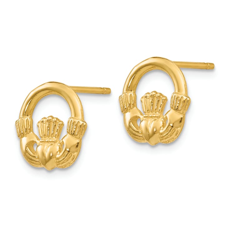 14k Yellow Gold Claddagh Stud Earrings