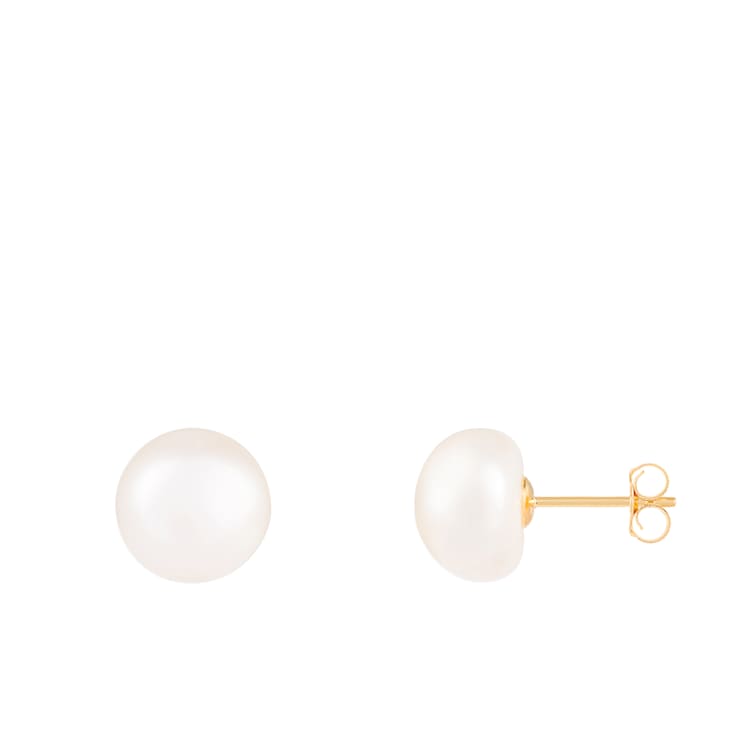 14k Yellow Gold 9-10mm White Freshwater Pearl Stud Earrings