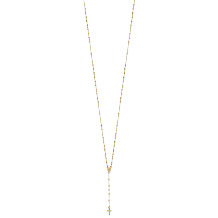 14K Yellow Gold Polished and Diamond-cut with 3-inch Extension Rosary