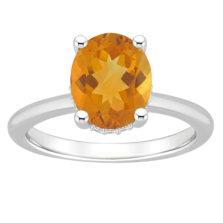 10x8mm Oval Citrine With Diamond Accents Rhodium Over Sterling Silver
Hidden Halo Ring