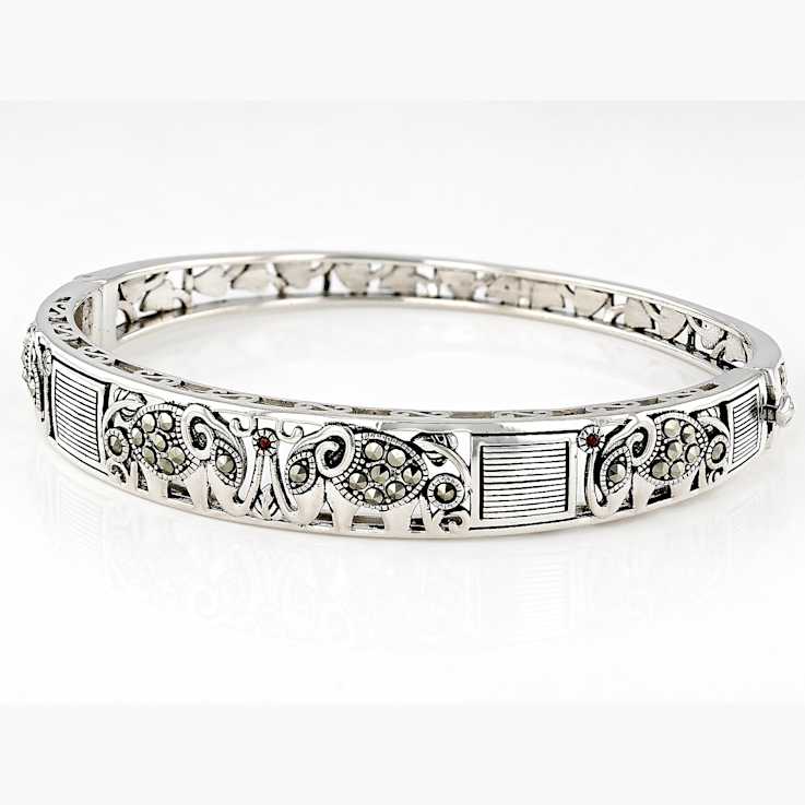 Artisan Inspired Bangle With Marcasite Elephant Design In Sterling
Silver 0.52ctw