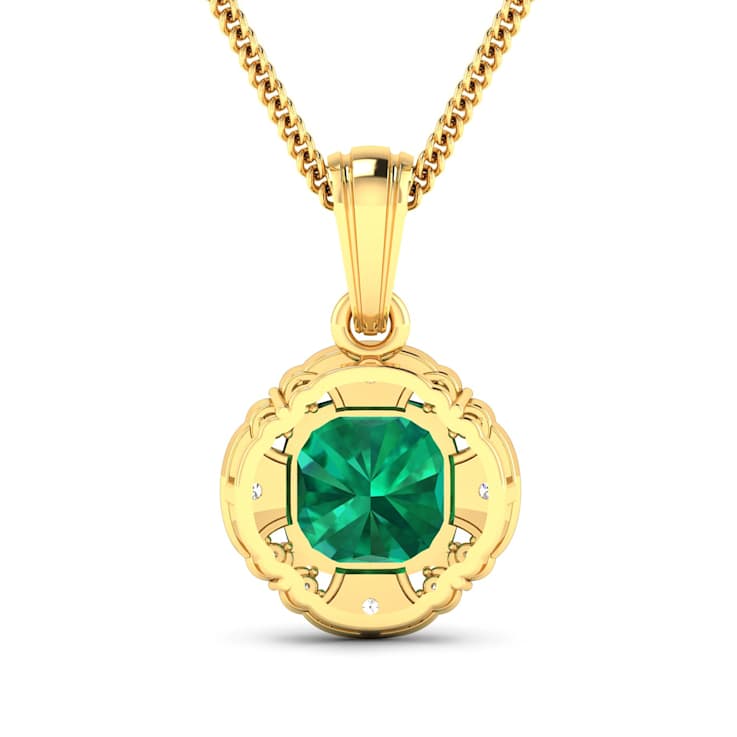 2.07ctw 14K Yellow Gold Zambian Emerald and White Diamond Pendant with
18 inch Cable Chain