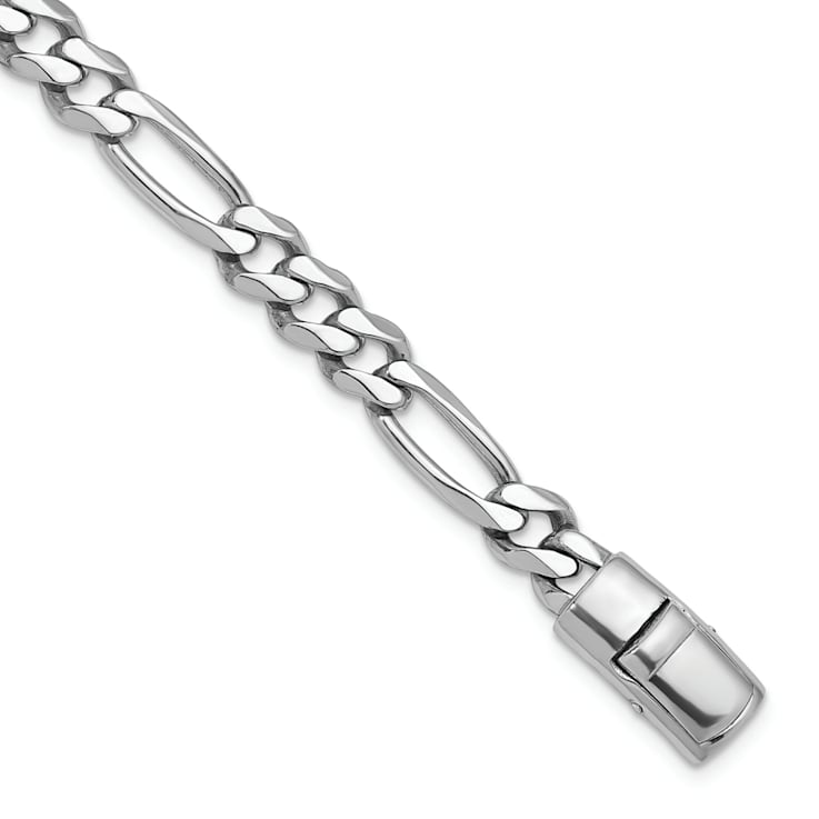 Rhodium Over Sterling Silver Polished 8.5mm Figaro 20 inch Chain