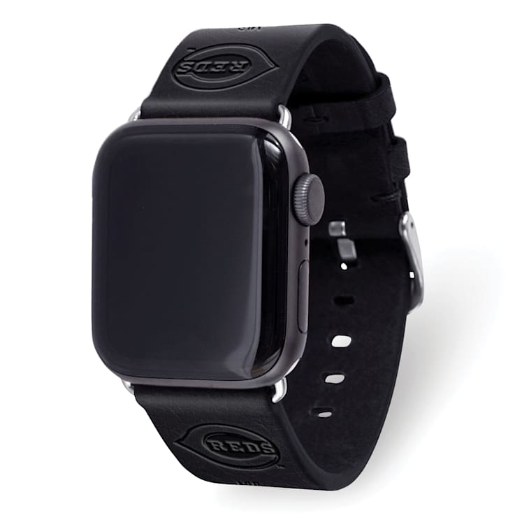 Gametime MLB Cincinnati Reds Black Leather Apple Watch Band (42/44mm
M/L). Watch not included.