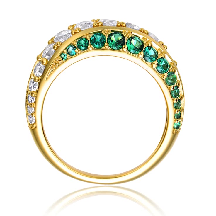 Emerald Color CZ Cocktail Ring In 14K Gold Over Sterling Silver